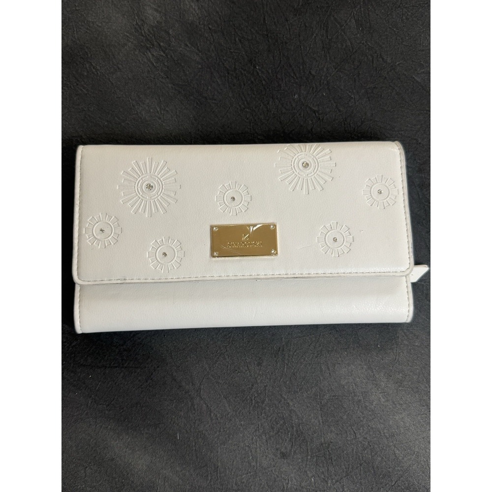 Swarovski White Long Wallet Sunburst Crystal Embossed Continental Wallet